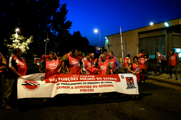 Membros da CGTP durante a greve geral em 27 de junho, Lisboa. Foto: JOAO RELVAS/LUSA 