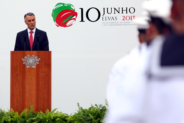 Presidente da República Cavaco Silva, discursa nas cerimônias militares no Rossio de São Francisco no âmbito do Dia de Portugal, de Camões e das Comunidades Portuguesas, em Elvas, 10 de junho de 2013. NUNO VEIGA/LUSA