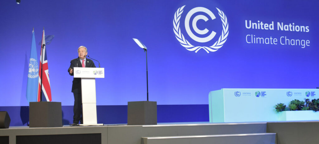 Foto: UN News/Laura Quinones Secretário-geral da ONU discursa na COP26, em Glasgow