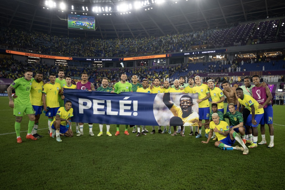 Homenagem ao Pelé após Brasil x Coreia pelas oitavas de final da Copa do Mundo do Catar Créditos: Lucas Figueiredo/CBF